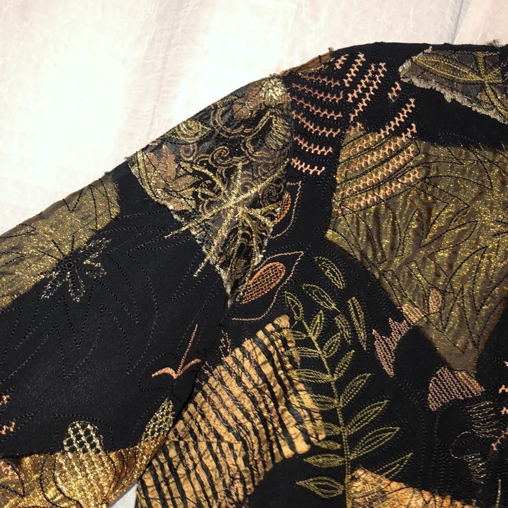 Chico’s L Black Green Gold Patchwork Embroidered Light Full Zip Jacket - Picture 7 of 15